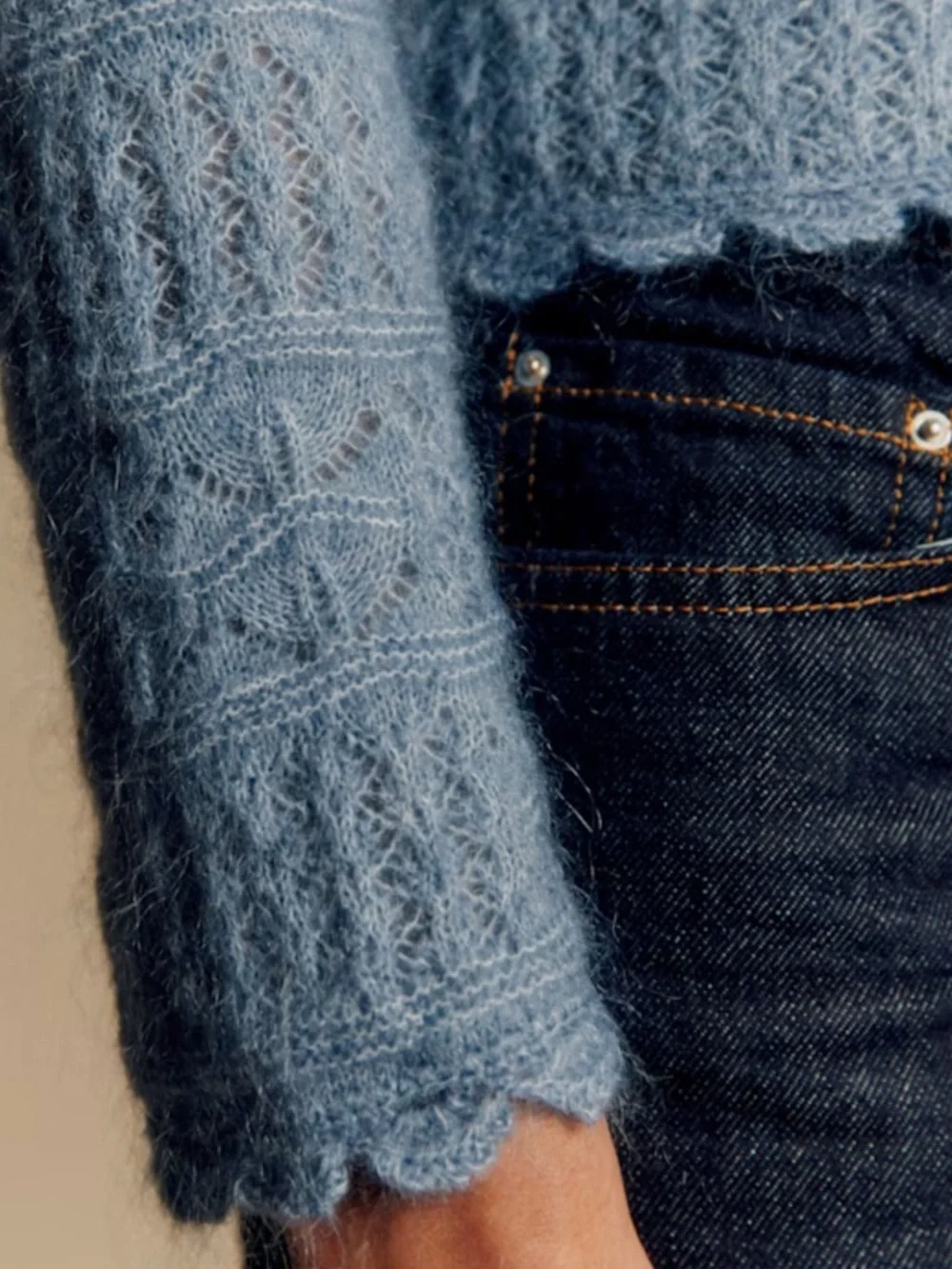Sezane Blue Crochet Knit Cardigan